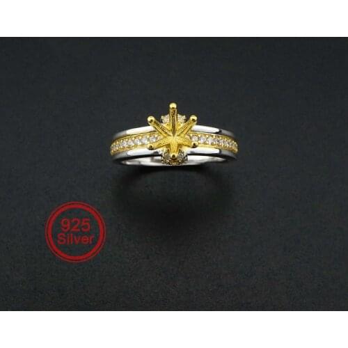 5-9MM Round Bezel Solitaire Gold Plated Solid 925 Sterling Silver Adjustable Prong Ring Settings for Gemstone 1212058