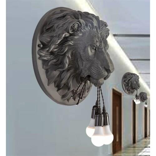 Nordic bite line lion head animal wall lamps living room dining room bedroom bar decor lighting resin bathroom lamps