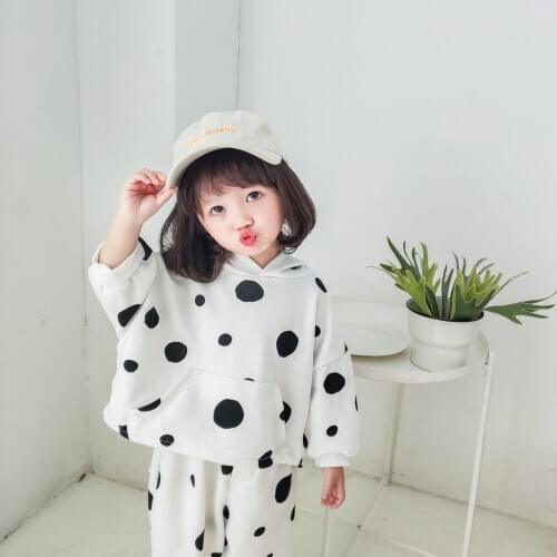 2020 New Arrival Baby Girl Clothing Sets Toddler Boys Clothes Kids Long Sleeve Loose Suit Baby Polka Dot Print Hooded Sets 2-7Y