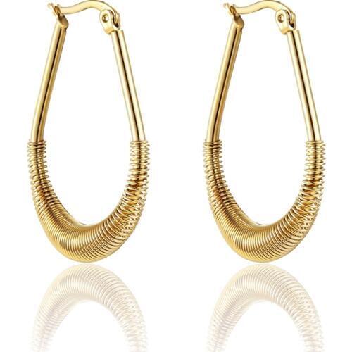 New Design Wholesale Half Circle Spring Woman Gold Color Hoop Earrings High Quality Titanium Steel Fine Jewelry Woman Earrings