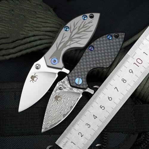 Carbon Fiber Knife Damascus D2 Blade Titanium Alloy Knife Outdoor Mini Folding Knife