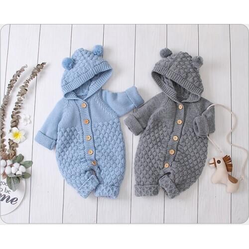 0-24M Newborn Infant Baby Boy Girl Winter Knitted Overall Warm Bottum Jumpsuit Clothes New Fashion Winter Clothes