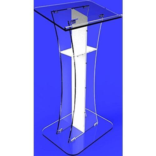 Fixture Displays Podium Clear Ghost Acrylic lectern pulpit white Cross Easy Assembly Required ministers desk