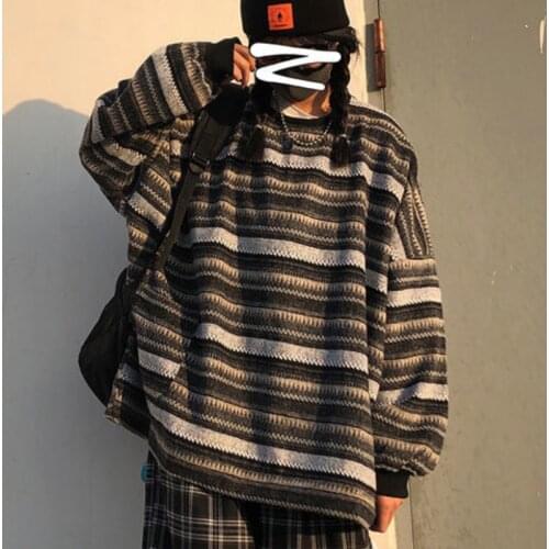 Pullover Womens Round Neck Oversized Sweater Y2K Unisex Casual Striped Knit Long Sleeve coat Fashion Retro Sweater Womens top