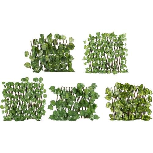 Expandable Garden Screening Trellis Wooden Fence with Artificial Leaves