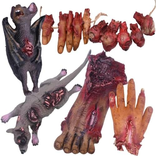 Halloween Blood Props Fake Scary Broken Bat Hands Feet Ornament for Haunted House Halloween Vampire Party Decorations