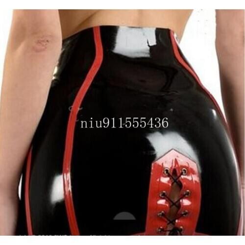 Latex Corset Suspender Belt with Adjustable Strap Tv Unisex Sissy Black with Red Trips