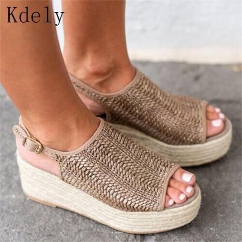 Casual Summer Women Back Strap Designer Hemp Sandals Fashion Female Beach Shoes Heels Shoes Comfortable Platform Shoes 2019