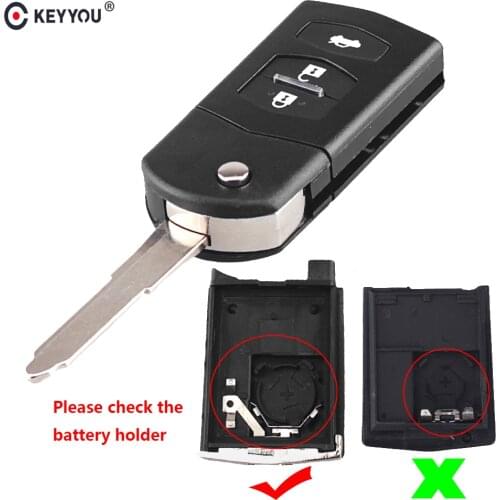 KEYYOU For Mazda 3 5 6 Folding Flip Remote Car Key Replacement Black FOB Shell Case Fob 3 buttons key Replacement