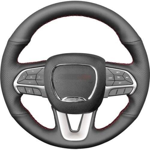 Hand-stitched Black PU Faux Leather Car Steering Wheel Cover for Dodge Challenger Dodge Charger 2015-2021 Dodge Durango 2018