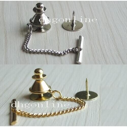 100 Sets Vintage Locking Tie Tac Tack Pin 10mm pad Guard Clutch Backs Chain VV Wholesale