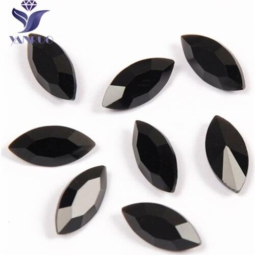 YANRUO 4200 Horse Eyes Black Rhinestoens Pointback Claws Glass Sewing Stones K9 Crystals Sew On Claws Strass Stones For Clothing
