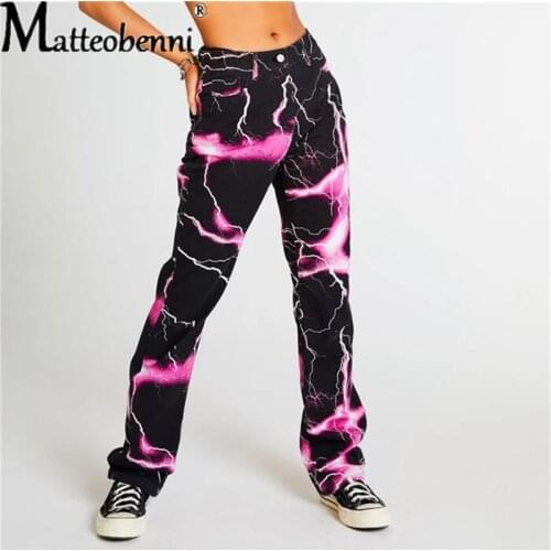 2021 Woman Tie Dye Print Denim Straight Pants Stretch Jeans Sexy High Waist Trousers Ladies Fashion Casual Loose Street Jeans