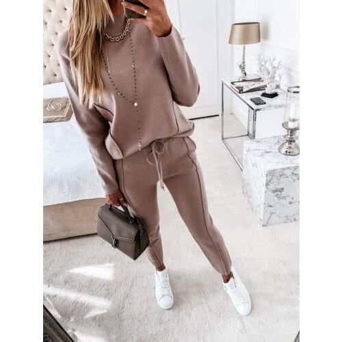 Pocket Trousers Casual Two-piece Set Autumn and Winter Sweater Womens 2021 Turtleneck Long Sleeve Leisure Suit Pullover Cotton