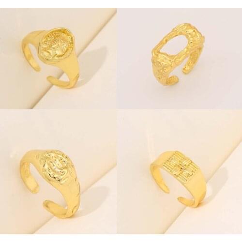 Gold Dome Korean Ring For Women Retro Open Finger Simple Ring Adjustable Chunky Wide Ring Statement Jewelry