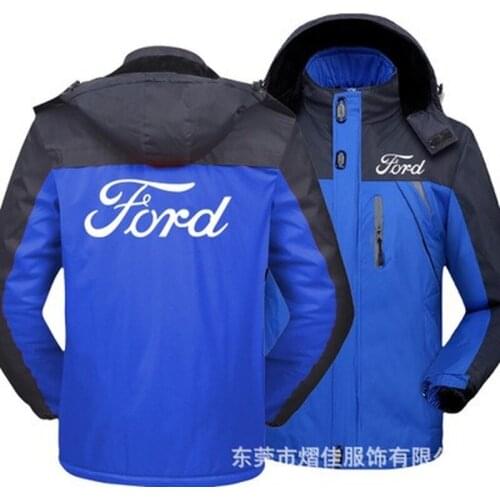 Winter Men Ford Logo Jacket Thick Velvet Warm Coat Male Windproof Hooded Outwear Casual Mountaineering Overcoat S-5xl