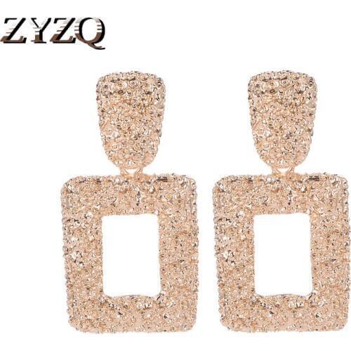 ZYZQ New Trendy Geometric Drop Earrings Hyperbole Euro Style Hollow Out Square Rough Design Luxury Birthday Gift Wholesale Jewel