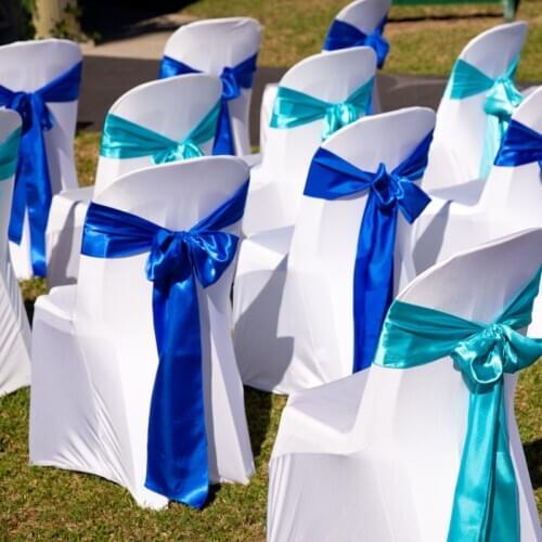 100Pcs/lot 100% High Quality Satin Fabric Bows Chair Sashes Wedding Chairs Knot Sash Decoration Wedding Party Banquet Supplies