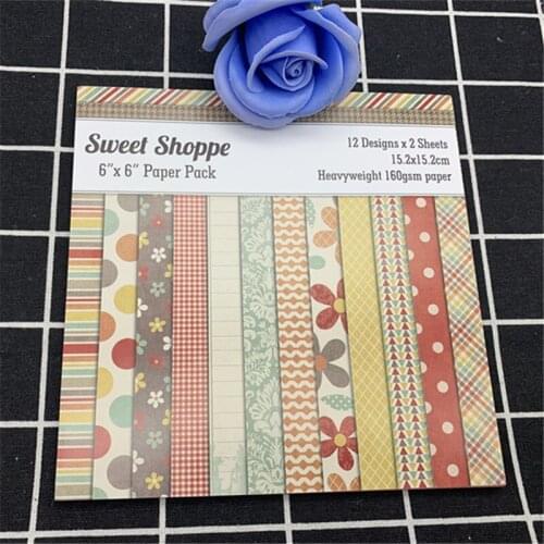 24 Pages 6*6 Colorful Striped Dots Colorful Flowers Diamond Grid Series Handmade DIY Embossed Background Scrapbook Paper Bag