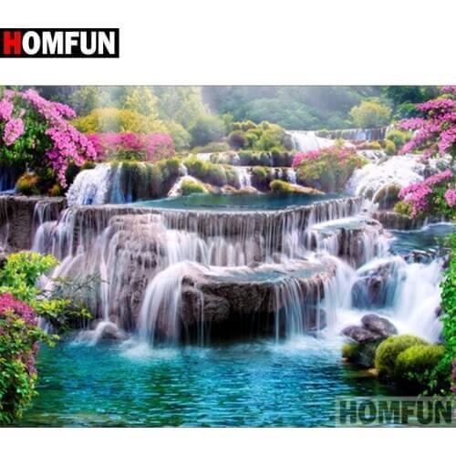 HOMFUN Full Square/Round Drill 5D DIY Diamond Painting "Waterfall scenery" Embroidery Cross Stitch 5D Home Decor Gift A30081
