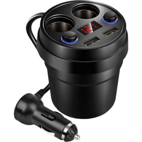 Cup-Type Car Charger All Models Dual USB Cable Multi-Function 2-socket Cigarette Lighter For Most In-car Portable Appliance