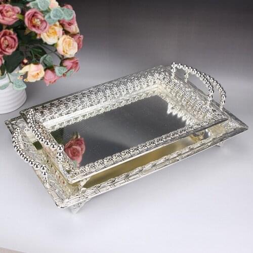 European Fashion Fruit Bowl Silver Metal Tray High-end Bread Fruit Bowl Party Hotel Russia Dessert Plate Kitchen Storage Tray