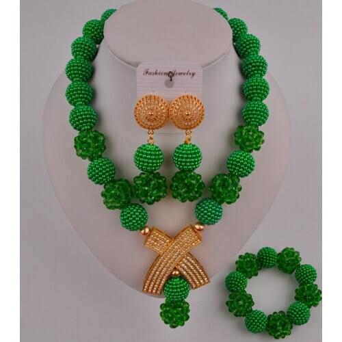 African necklace green beads jewelry set FZZ105