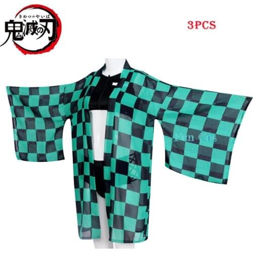Anime Demon Slayer Green Swimsuit Kamado Tanjirou Cosplay Costume Kimetsu No Yaiba Train Mugen Bikini Swimsuit Party Swimwear