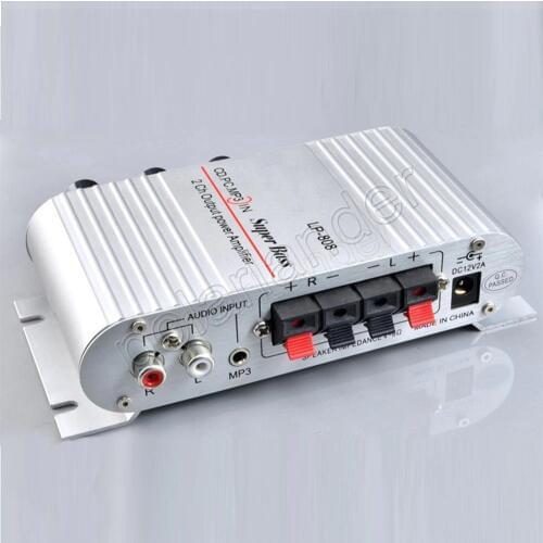 LP-808 mini HiFi digital power Car Amplifier for Mobile phone MP3 PC 20W X2 RMS home amplifier 12V Super Bass