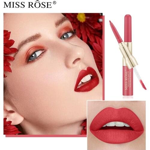 MISS ROSE Double Head Lip Gloss Wholesale Lipliner Pen Lipstick Matte Waterproof Lip Glaze Makeup Cosmetic Gift for Girl