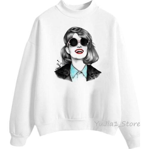 Fashion illustration print streetwear women kpop clothes hipster sweatshirts winter top clothes hoody ladies vogue tracksuit