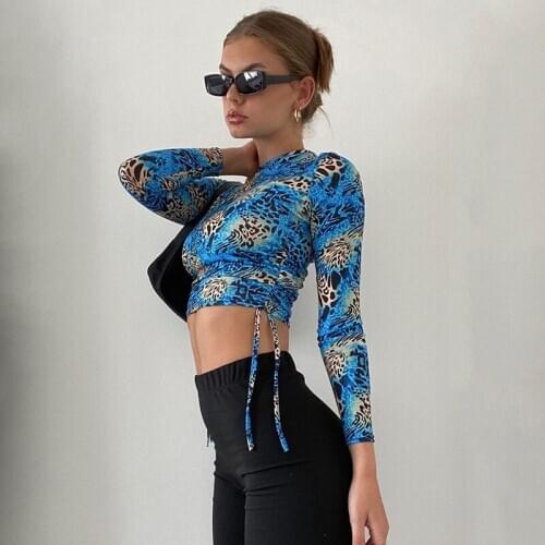 Mode Camouflage Printing Koord Cropped Tops E-Meisje 90a Vintage O-hals Met Lange Mouwen T-shirts Herfst Streetwear vintage Y2K