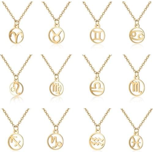 Fashion Gold Stainless Steel Letter 12 Zodiac Necklaces for Women Constellation Chain Choker Necklace Jewelry for Women Gift