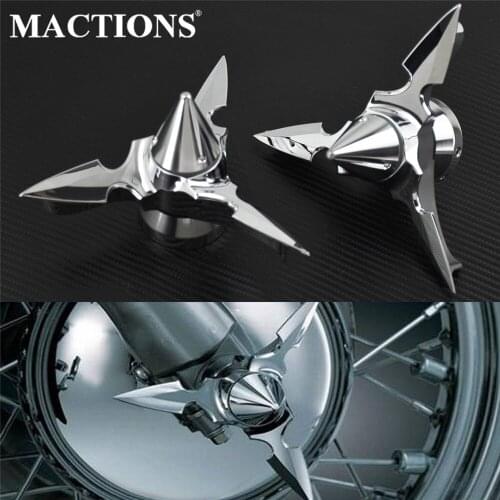 Motorcycle Chrome Spun Blade Pointed Spinning Front Axle Caps Cover For Harley Dyna Softail Electra Glide Touring V-Rod 07-14