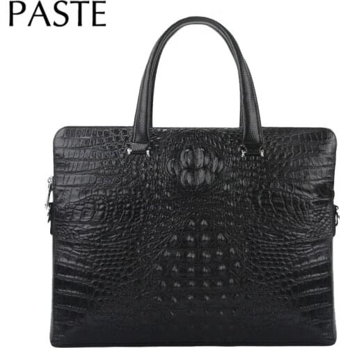 Multiple Compartment Men Business Briefcase Natural Cowskin Leather Crocodile Pattern Male Handbag Tote Men Laptop Briefcase