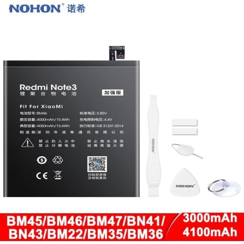 NOHON BM45 BM46 BM47 BN41 BN43 BM22 BM35 BM36 Battery For Xiaomi Redmi 3 3S 3X 4X Note 2 3 4 4X Mi 5 4C 5S Replacement Bateria