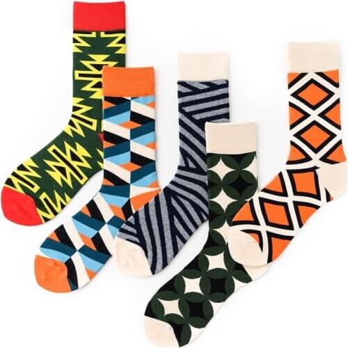 New Original Design Spring Cotton Woman Man Stripe Geometric Figure Exquisite Colorful Street Fashion Unique Sport Crew Socks