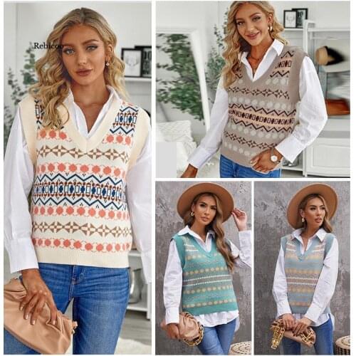 2021 Autumn and Winter New Style Sweater Vest Vest Women European and American Casual Loose V-Neck Pullover