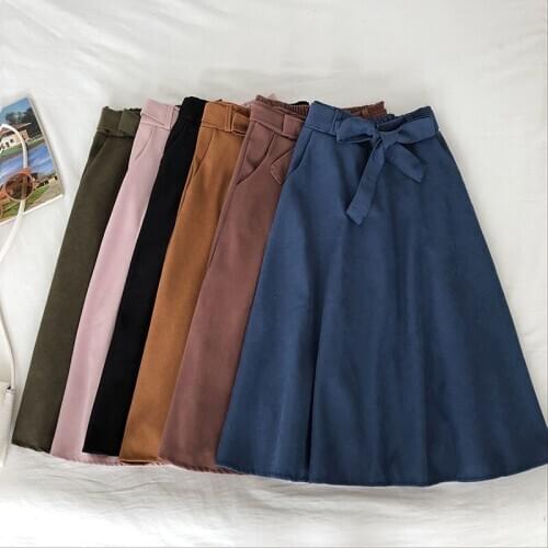 Autumn And Winter Women Long Skirt High Waist Bow Retro Wild Skirt Fashion Female Retro Slim Sweet Women Mid-length Skirts