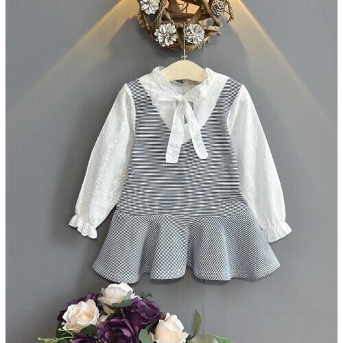 2020 Autumn Casual Solid Girls Dress Striped Kids Dresses For Girls High Quality Fashion Girl Clothes