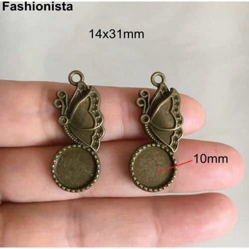 90 pcs Butterfly Base Setting Charm Pendants Fit 10mm Round Cabochon,Butterfly Blank Pendant Tray,Antique Bronze Tone