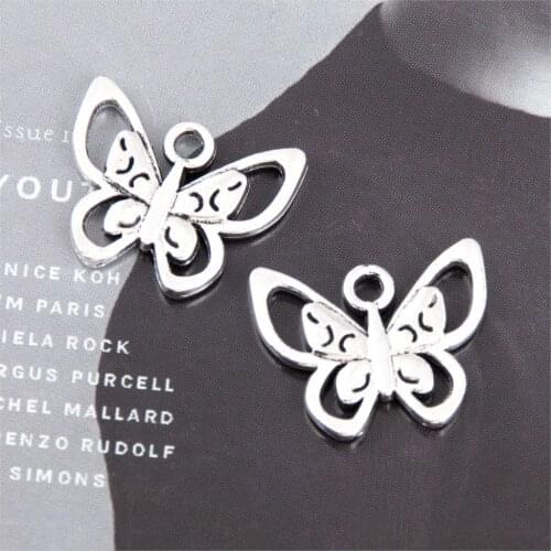 20Pcs Silver Color Butterfly Charms Finding Exquisite Animal Pendant Necklaces Statement Diy Jewelry Supplies 7X21mm A3315