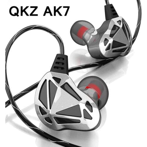QKZ AK7 3.5mm Wired Headphones Musician HiFi Earphone Dual Drive Bass Stereo Headset Games Sports Earphones with Microphone