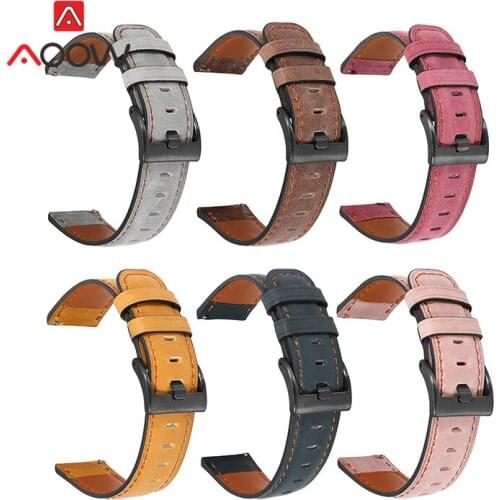 20mm 22mm Genuine Leather Strap Vintage Men Women Replacement Bracelet Band for Huawei Watch GT 2 2e Pro 46mm Samsung Active2 S3
