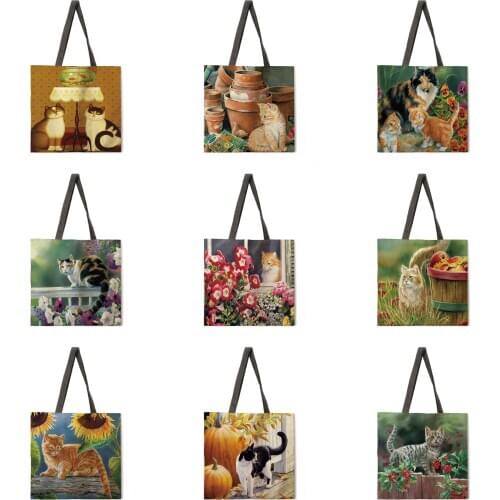 Oil painting garden cat ladies handbags ladies handbags ladies shoulder bags outdoor beach handbags fashion shopping bags