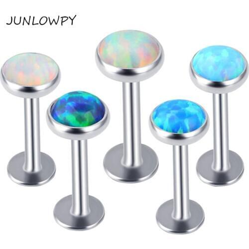 JUNLOWPY Tragus Earrings Kits 50pcs Labret Monroes Internal Thread Lip Rings Opal Stone Piercing Body Jewelry Labret Studs