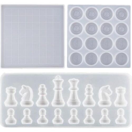 Chess Kit Silicone Mold International Chess Pieces Checker Checkerboard UV Crystal Epoxy Resin Mould for DIY Craft