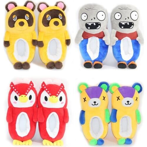 Cartoon Animals Slippers Winter Warm Plush Slides Women Indoor Home Shoes Couple Floor Bedroom Non-slip Flip Flops Cotton Shoes