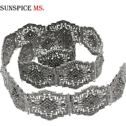 Sunspicems Moroccan Caftan Belt for Women Ethnic Wedding Jewelry Adjustable Crystal Length Belly Chain Bridal Gift