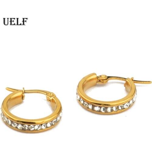 Uelf cubic zircon micro paved full CZ hoop earrings for women Korean Stainless Steel jewelry
